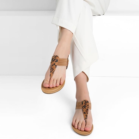 🪷 NWOB Dream Pairs Leopard Print Elastic T-Strap Sandals Size 9 - Picture 8 of 8